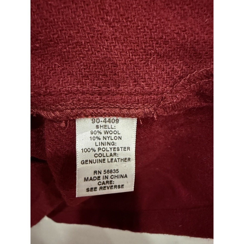 NWT VTG 90s Cabelas Mens XL‎ Leather Collar Wool Button Shirt Jacket Shacket Red - Picture 6 of 8